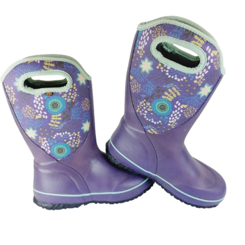 Bogs Youth Girls Purple Floral Slushie Reef Pull-On Waterproof Winter Boots Sz 3